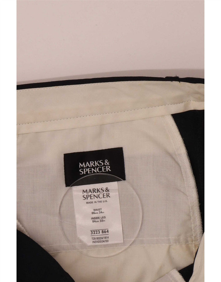 Marks & Spencer Herre Pegged Suit Bukser W34 L33 Marineblå Polyester
