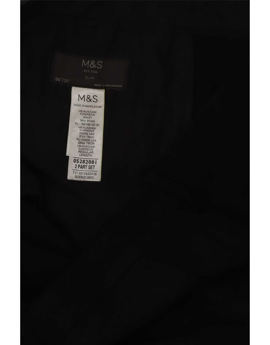 Marks & Spencer Herre Slim Chino Bukser W36 L31 Sort Polyester