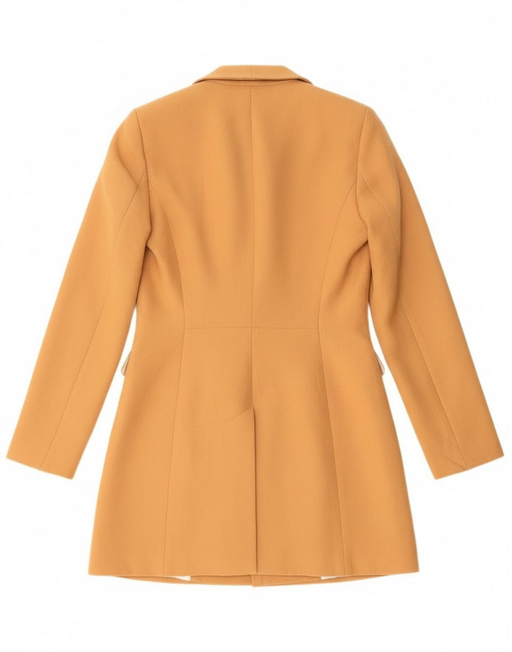 Zara Dame Longline Double Breasted Blazer Jacket UK 6 XS Orange Polyester