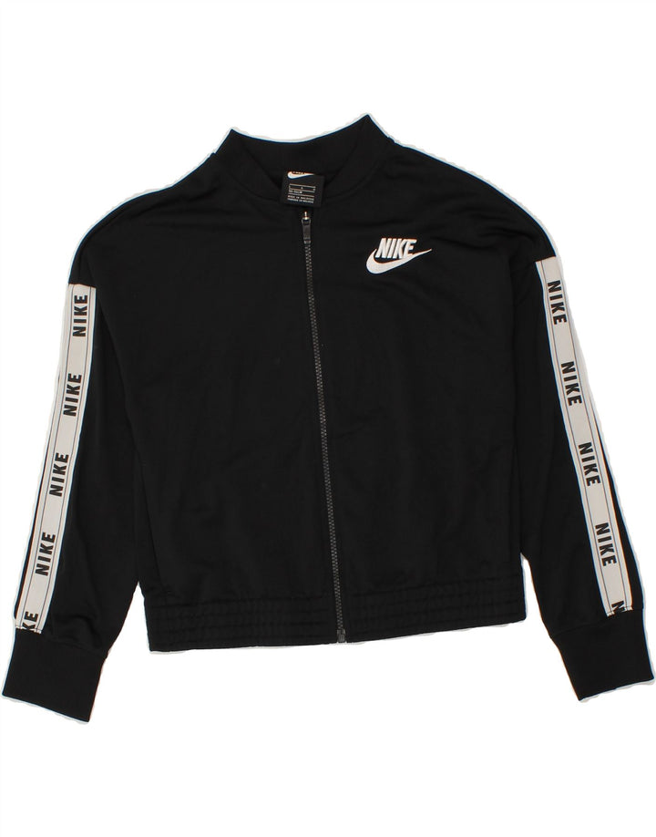 NIKE Boys Graphic Tracksuit Top Jacket 12-13 Years Large Black Polyester Vintage Nike and Second-Hand Nike from Messina Hembry 
