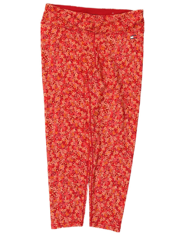 Tommy Hilfiger Womens Crop Leggings UK 18 XL Rød blomsterpolyester