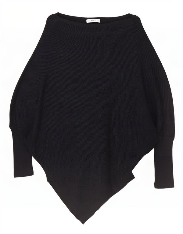 Zara Womens Oversized Asymmetrisk Boat Neck Jumper Sweater UK 10 Small Black