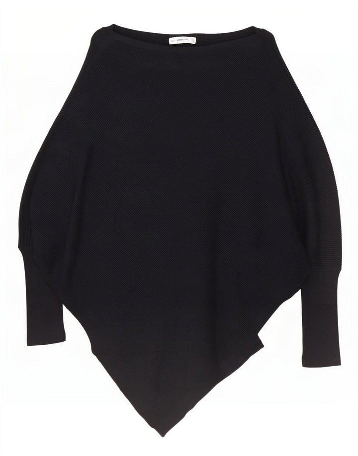 Zara Womens Oversized Asymmetrisk Boat Neck Jumper Sweater UK 10 Small Black