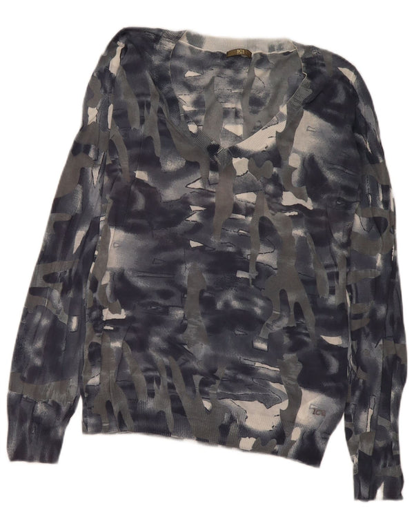 Iceberg Dame V-hals sweater UK 14 Medium Grå Camouflage Bomuld