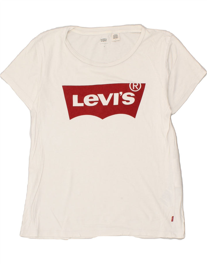 LEVI'S Womens Graphic T-Shirt Top UK 12 Medium White Cotton Vintage Levi's and Second-Hand Levi's from Messina Hembry 