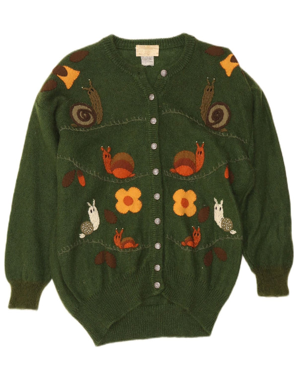 Vintage Kvinders Grafisk Oversized Cardigan Sweater UK 14 Medium Green Floral