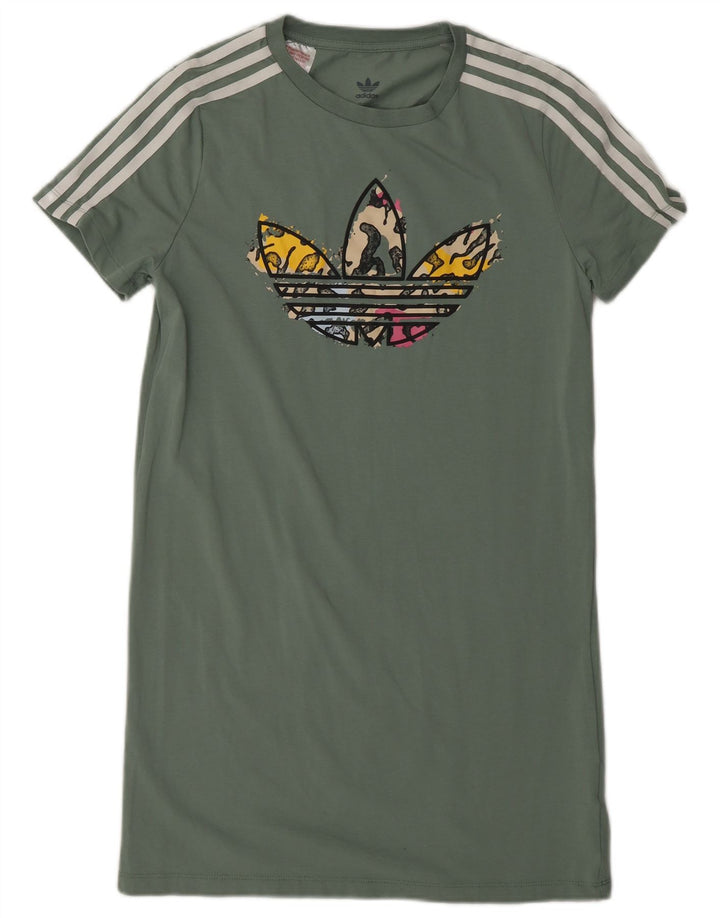 ADIDAS Piger Grafisk T-Shirt Kjole 13-14 År Khaki Bomuld