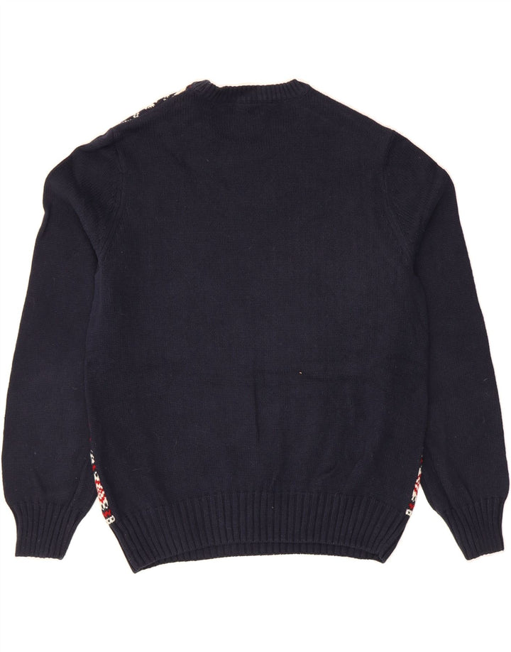 DOCKERS Mens Crew Neck Jumper Sweater Medium Navy Blue Fair Isle Vintage Dockers and Second-Hand Dockers from Messina Hembry 