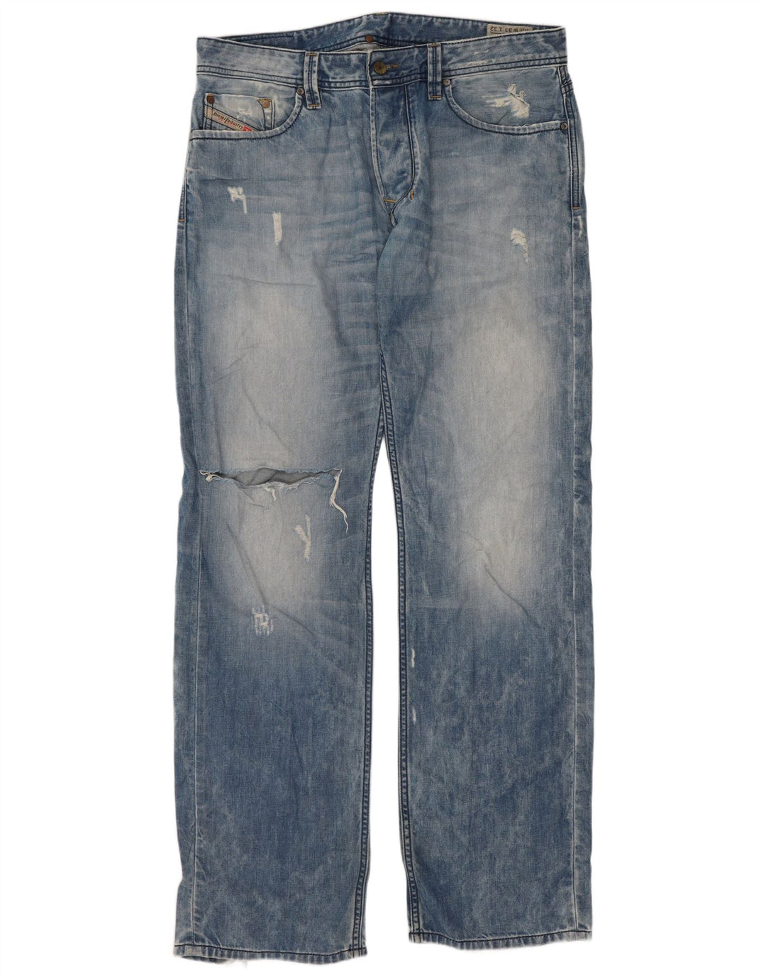 Diesel Herre Larkee Distressed Regular Straight Jeans W33 L32 Blå Bomuld