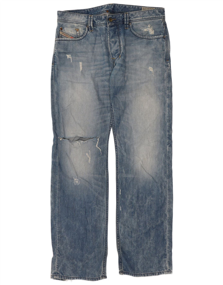 Diesel Herre Larkee Distressed Regular Straight Jeans W33 L32 Blå Bomuld