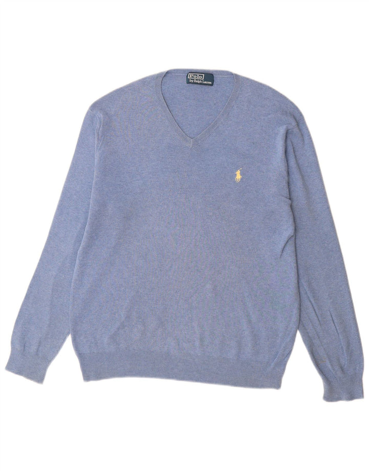 Polo Ralph Lauren Herre V-hals sweater mellemblå bomuld