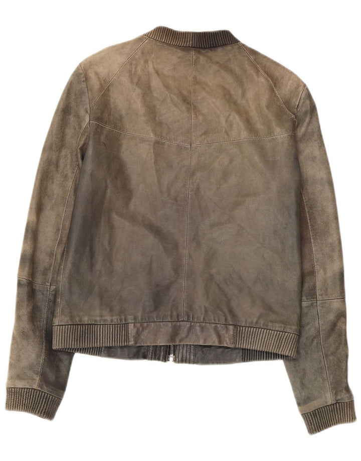 Mango Dame Læderjakke UK 12 Medium Grey Læder