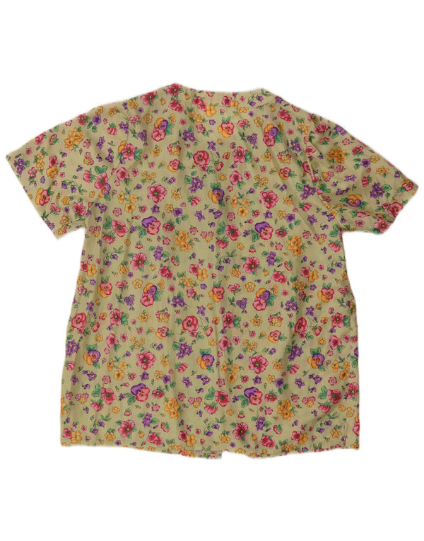 Vintage kvinders kortærmet skjortebluse UK 16 Large Green Floral