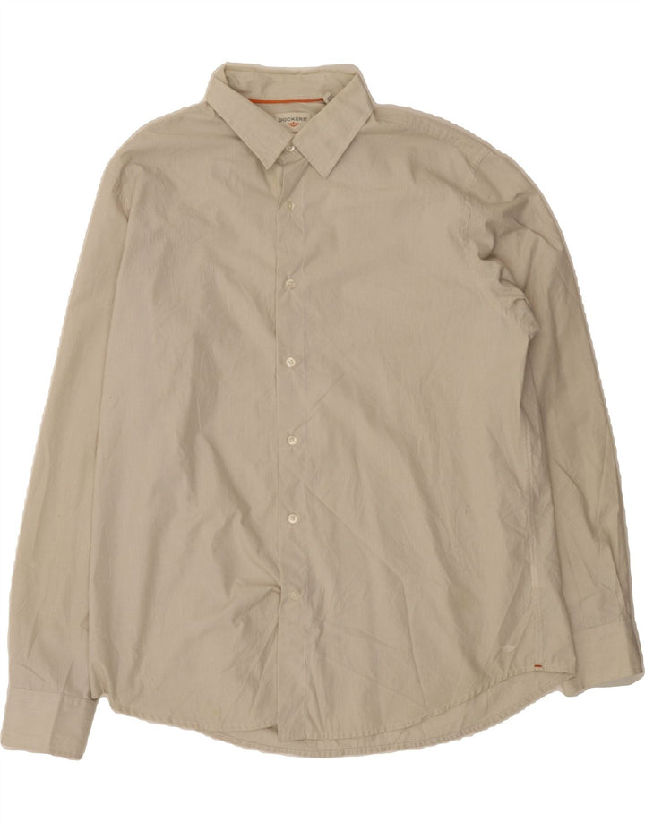DOCKERS Mens Shirt Large Beige Pinstripe Cotton Vintage Dockers and Second-Hand Dockers from Messina Hembry 