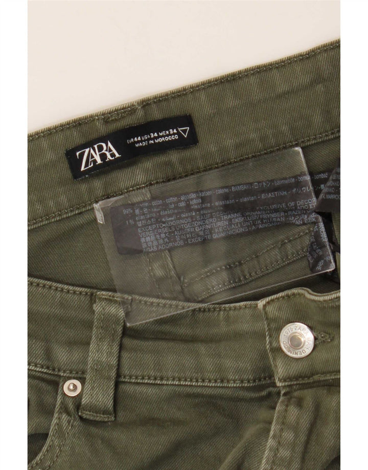 Zara Herre Slim Jeans EU 44 Large W34 L30 Khaki Bomuld