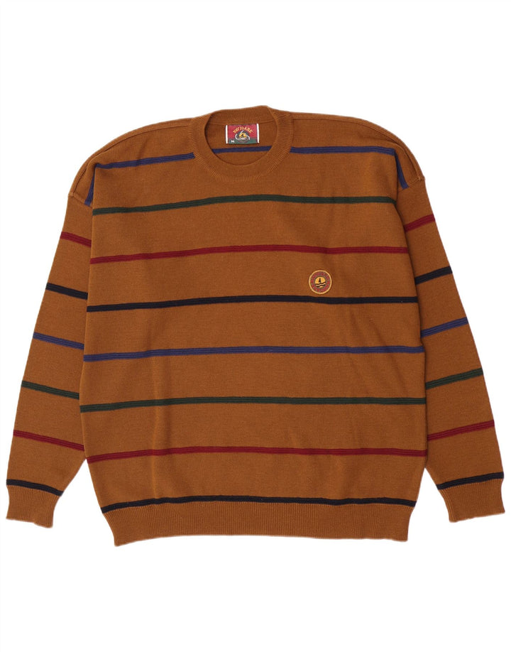 Navigare Herre sweater med rund hals, medium brun stribet uld