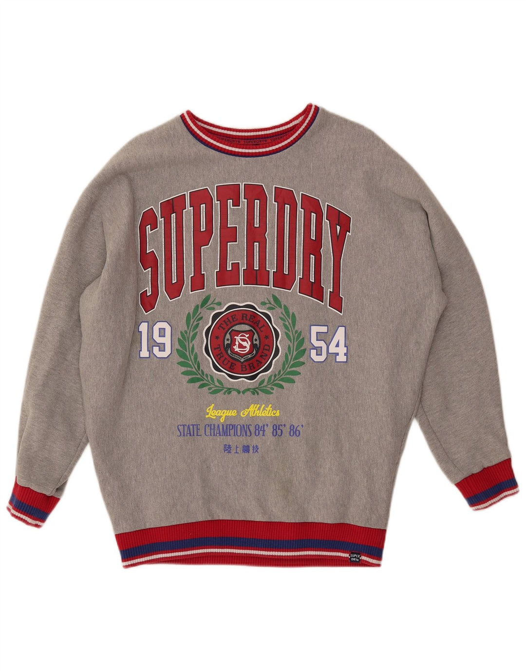 SUPERDRY Dame grafisk sweatshirt Jumper UK 8 Small Grey Colourblock