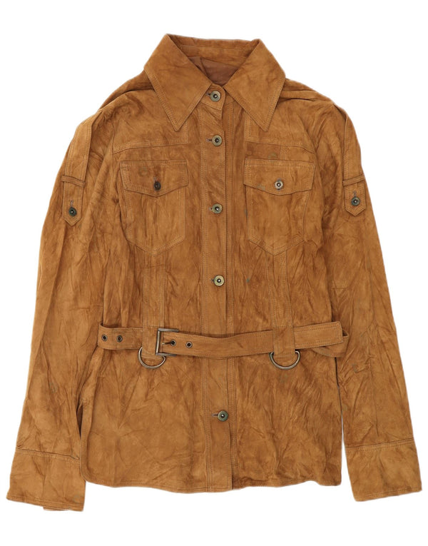 VINTAGE Militærjakke i ruskind til kvinder IT 42 medium brunt læder