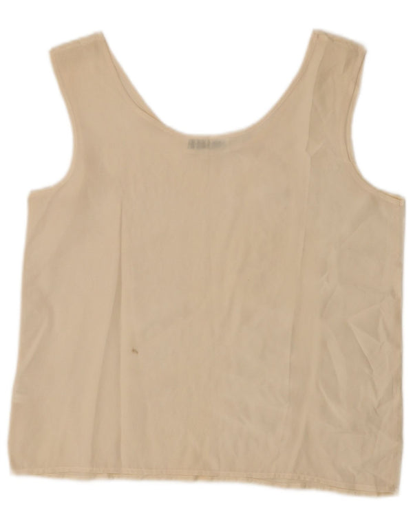 Vintage Dame ærmeløs bluse Top UK 14 Stor Beige Silke