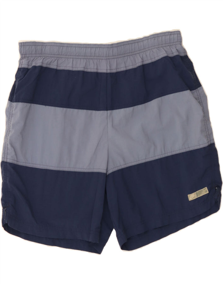 NIKE Mens Graphic Sport Shorts Large  Navy Blue Striped Nylon Vintage Nike and Second-Hand Nike from Messina Hembry 