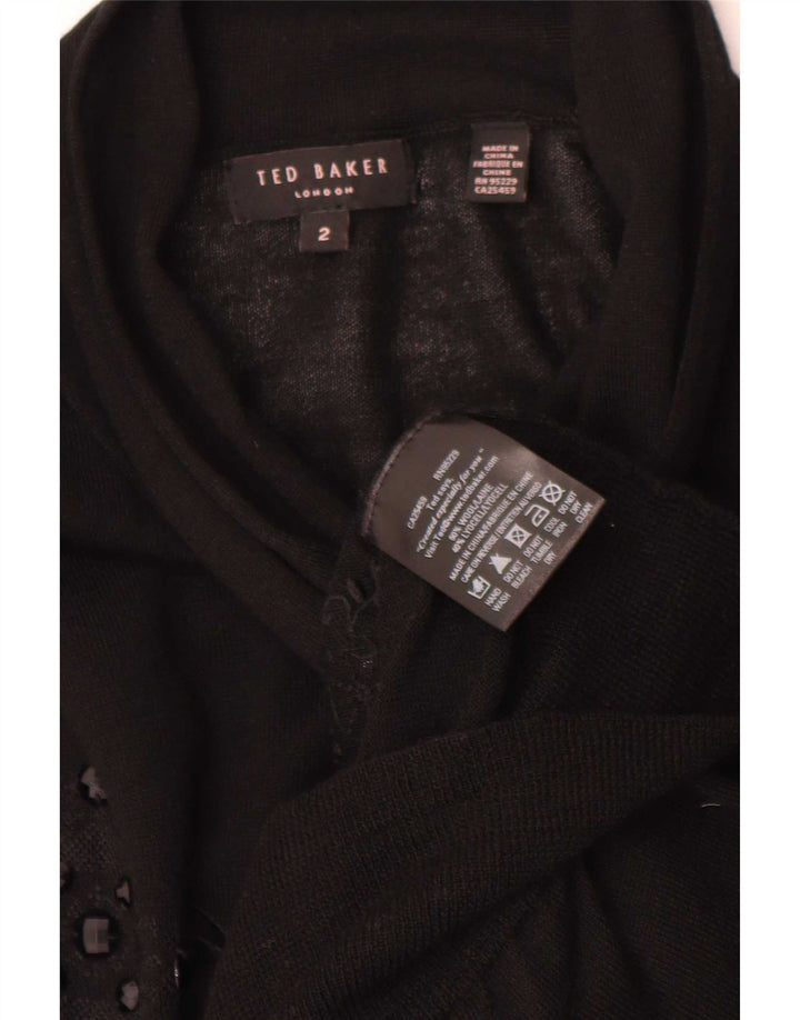 Ted Baker Dame 3/4-ærmet cardigantrøje str. 2 Small Black Floral