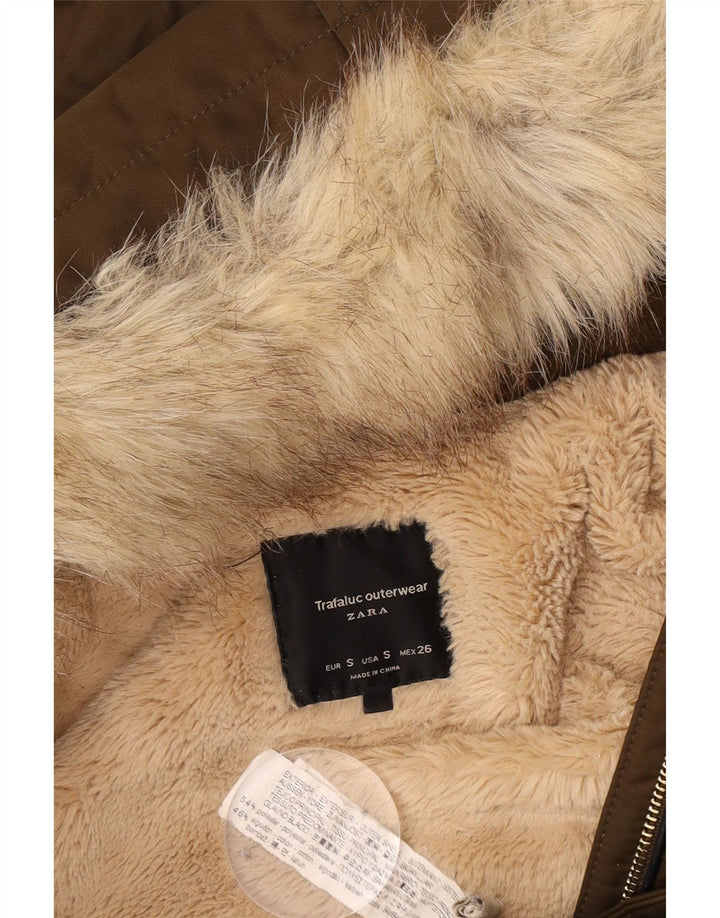 Zara Dame Trafaluc Oversized Sherpa Parka Jakke UK 10 Lille Brun