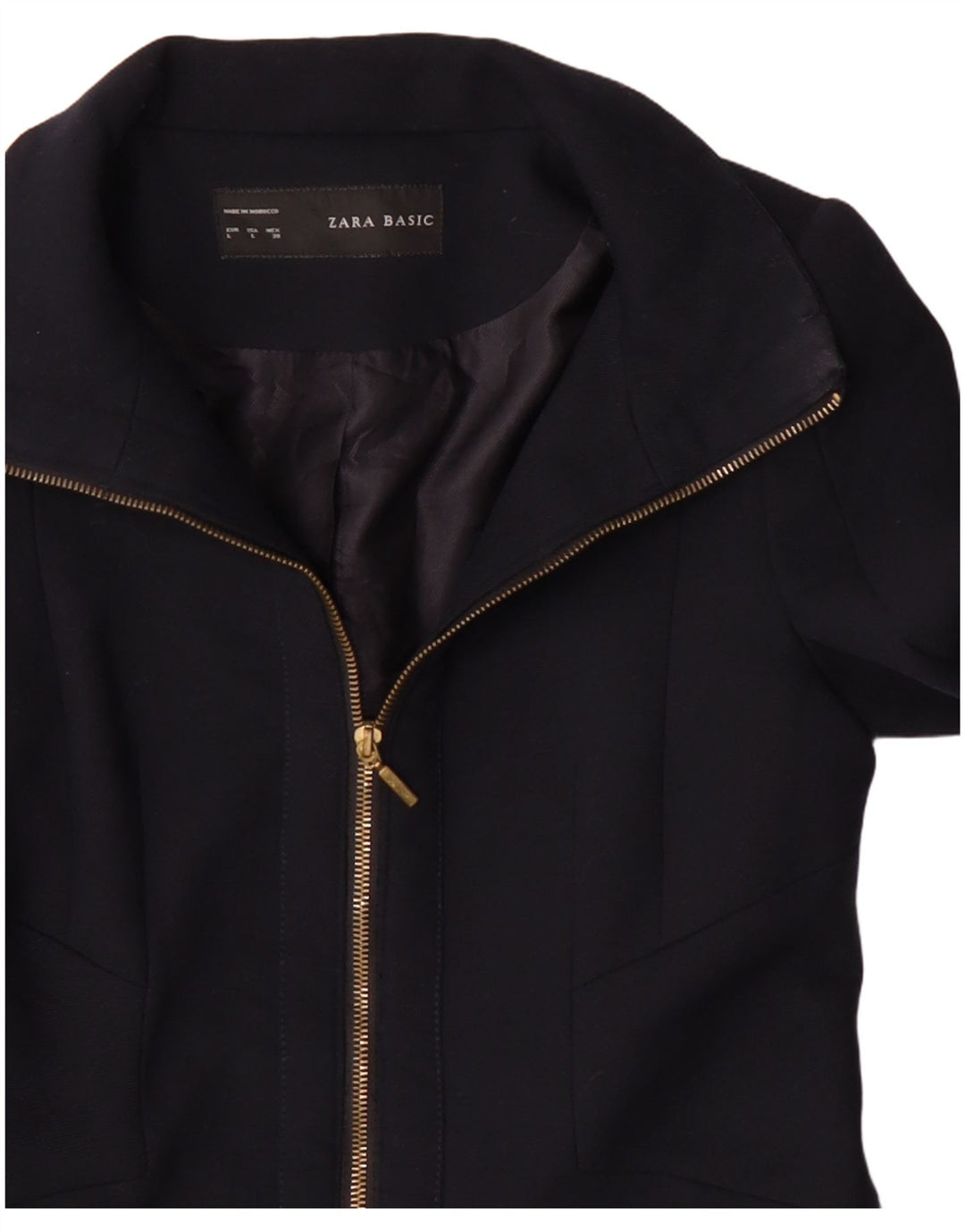 Zara Dame Overfrakke UK 14 Large Navy Blue Polyester