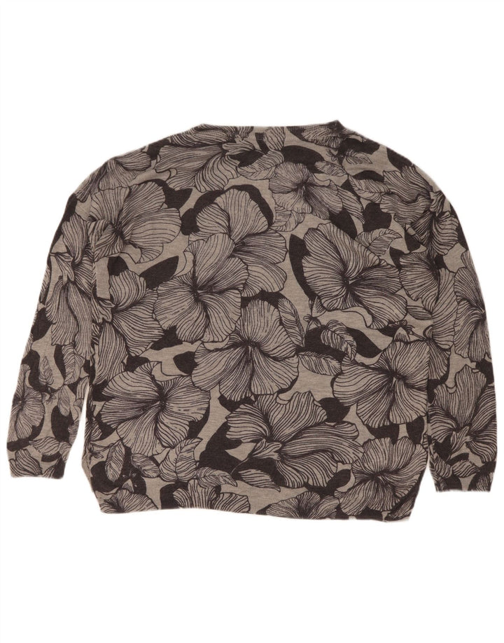 Marks & Spencer Dame Boat Neck Jumper Sweater UK 14 Medium Grey Floral