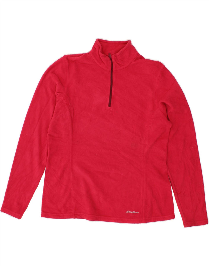 EDDIE BAUER Womens Zip Neck Fleece Jumper UK 14 Medium Red Polyester Vintage Eddie Bauer and Second-Hand Eddie Bauer from Messina Hembry 