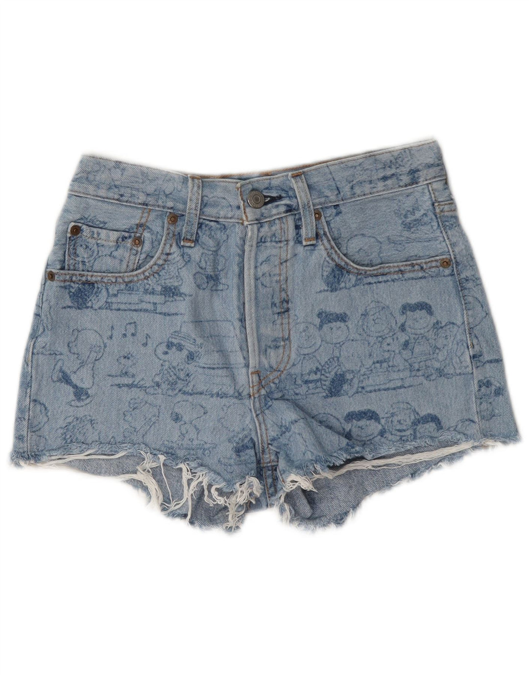 Levi's Womens Peanuts grafiske denimshorts W24 XS blå bomuld