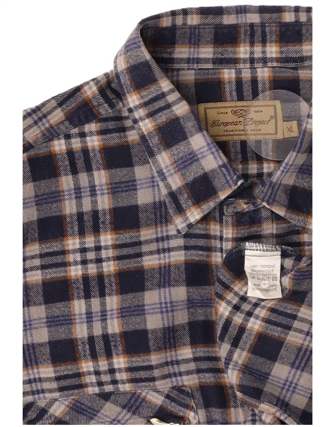 EUROPÆISK PROJEKT Flannelskjorte til mænd XL Marineblå ternet bomuld