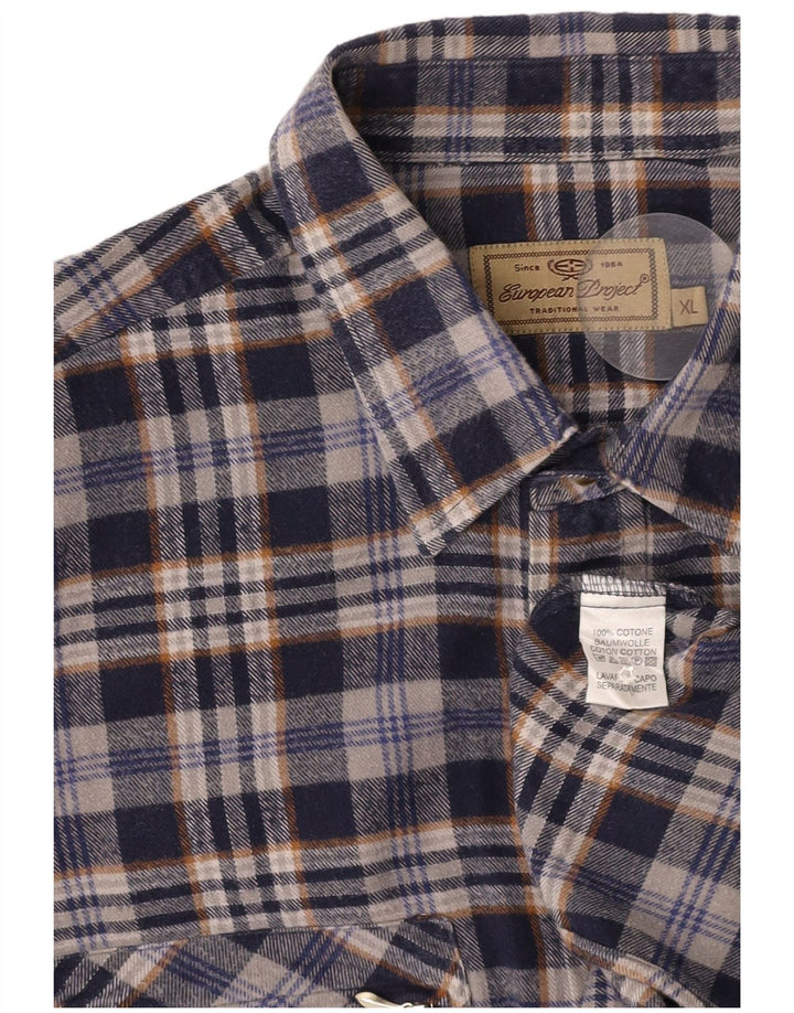 EUROPÆISK PROJEKT Flannelskjorte til mænd XL Marineblå ternet bomuld