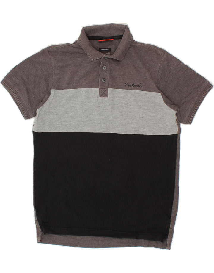 PIERRE CARDIN Mens Regular Fit Polo Shirt Small Grey Colourblock Polyester Vintage Pierre Cardin and Second-Hand Pierre Cardin from Messina Hembry 