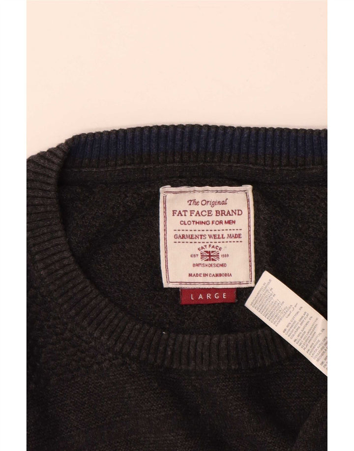 Fedt ansigt herre rund hals sweater stor grå bomuld