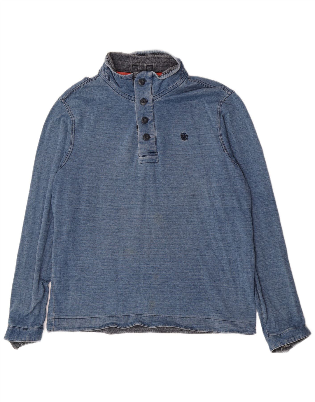 Fat Face Herre Button Neck Sweatshirt Jumper Stor Blå Nålestribet Bomuld