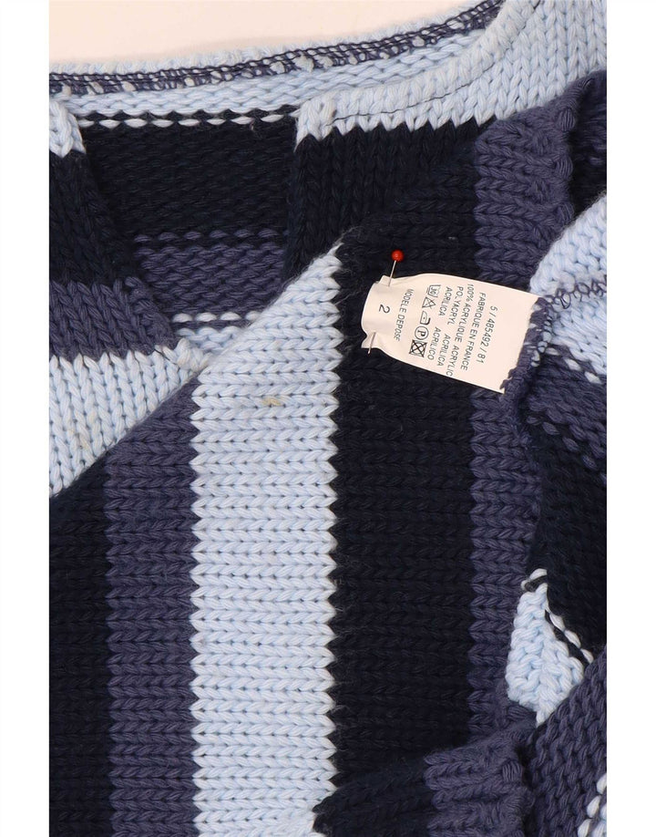 Vintage Dame V-hals Jumper Sweater UK 12 Medium Flerfarvet Stribet
