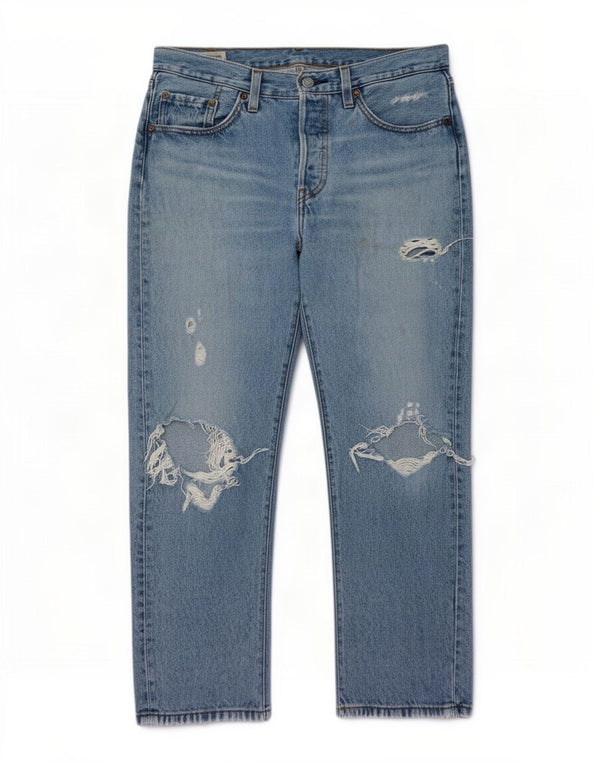 Levi's Dame 501 Crop Distressed Straight Jeans W27 L26 Blå Bomuld