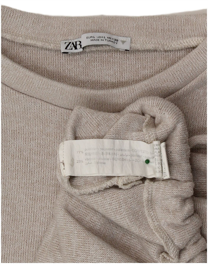 Zara Womens Crop Bluse Top UK 16 Large Grey Flecked Polyester