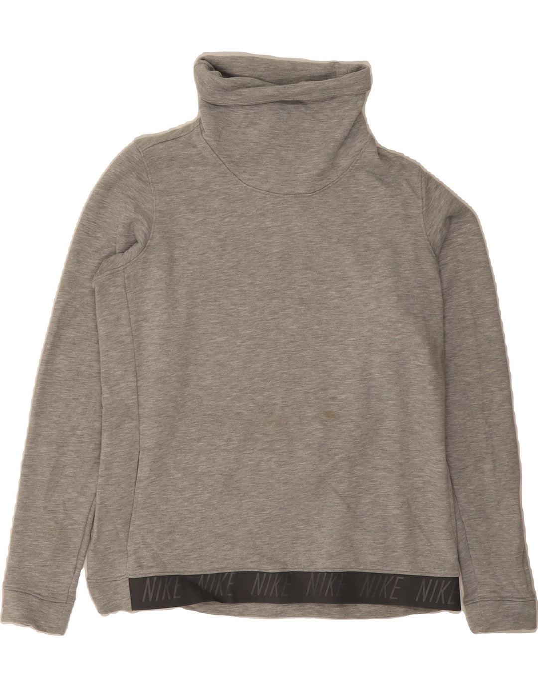 NIKE Womens Dri Fit Graphic Roll Neck Sweatshirt Jumper UK 16 Large Grey Vintage Nike and Second-Hand Nike from Messina Hembry 