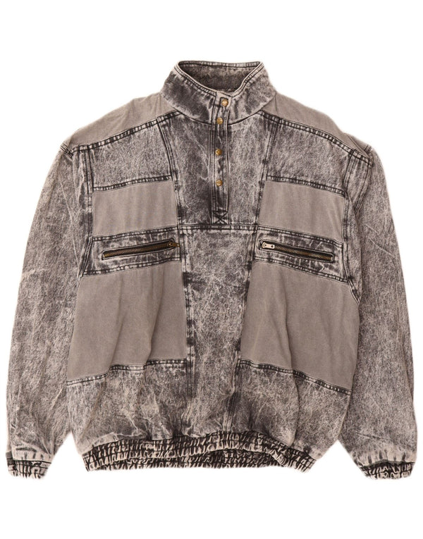 VINTAGE Dame Pullover denimjakke UK 20 2XL Grå Bomuld