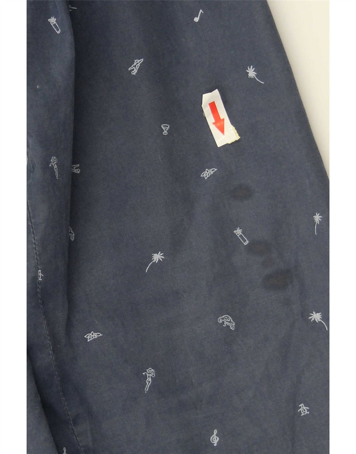 Penguin Herre abstrakt mønster Hooded Bomber Jacket UK 40 Large Blue Cotton