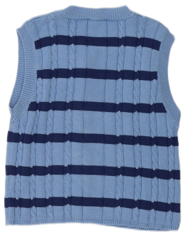 Zara Womens Crop Sleeveless Cardigan Sweater UK 14 Medium Blue Striped
