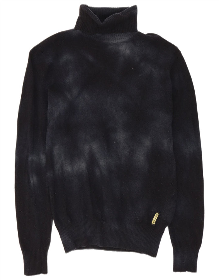 Armani Jeans Dame Roll Neck Jumper Sweater UK 10 Small Navy Blue Tie Dye