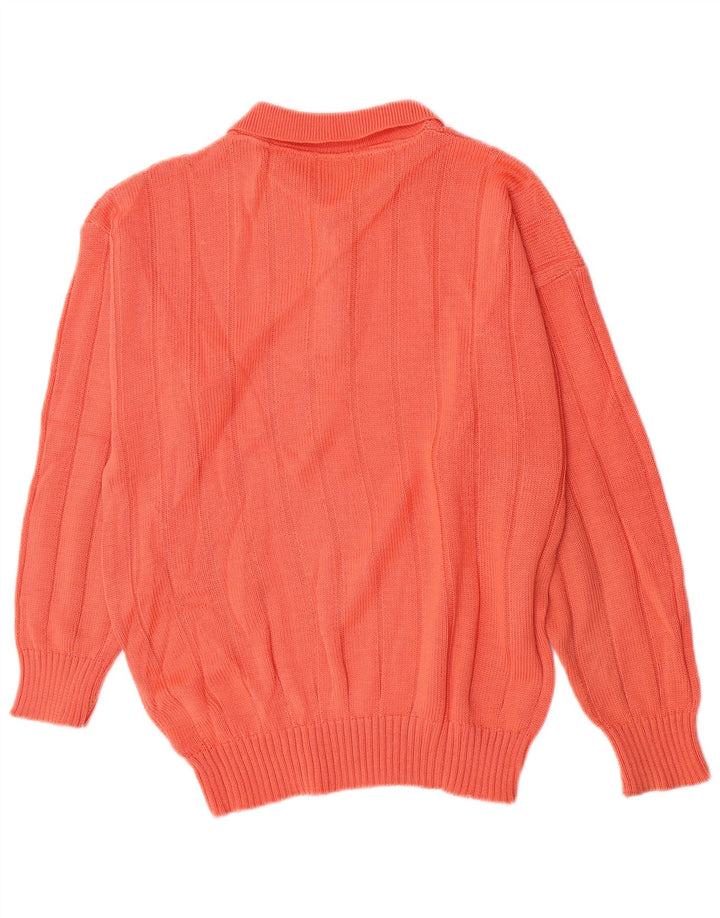 Vintage Herre Polo Neck Jumper Sweater Small Orange Argyle/Diamond