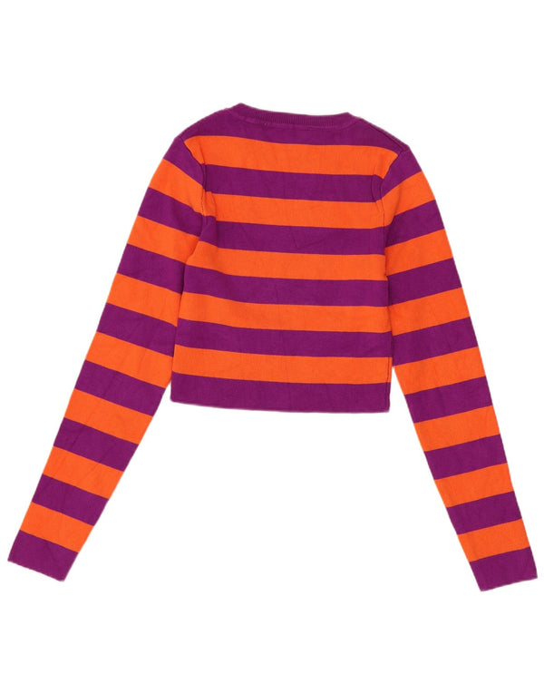 ZARA Womens Crop Boat Neck Jumper Sweater UK 8 Small Purple Striped
