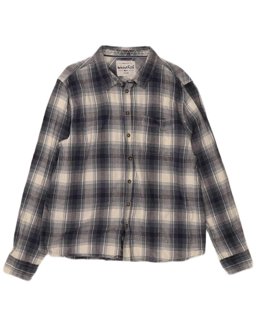 Weird Fish Herre flannelskjorte 2XL marineblå ternet bomuld