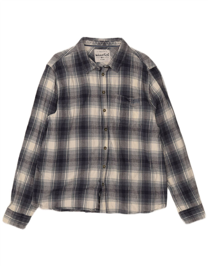 Weird Fish Herre flannelskjorte 2XL marineblå ternet bomuld