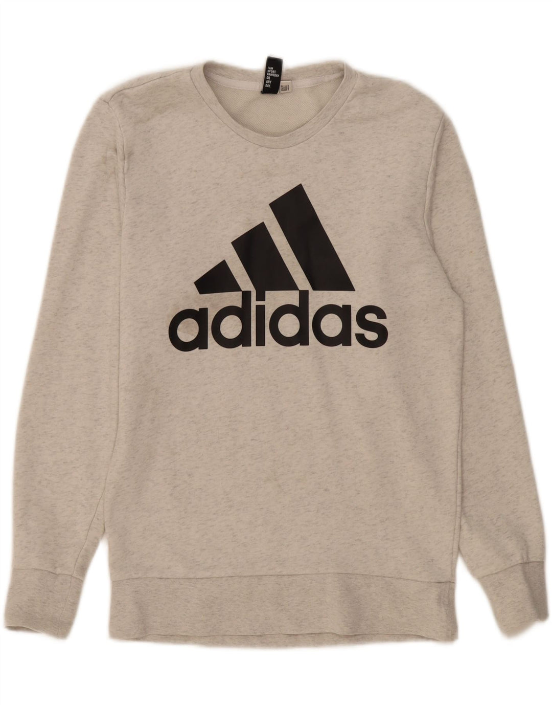 ADIDAS Mens Graphic Sweatshirt Jumper Small Grey Flecked Vintage Adidas and Second-Hand Adidas from Messina Hembry 