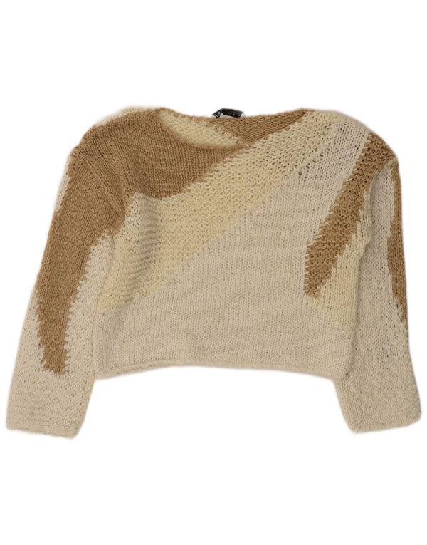 Zara Womens Crop Boat Neck Jumper Sweater UK 10 Small White Colourblock