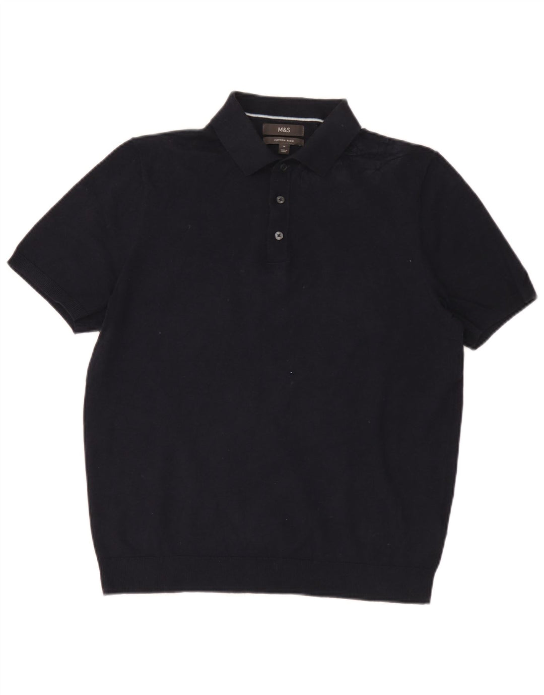 Marks & Spencer Herre Kortærmet Polo Neck Jumper Sweater Medium Navy Blue